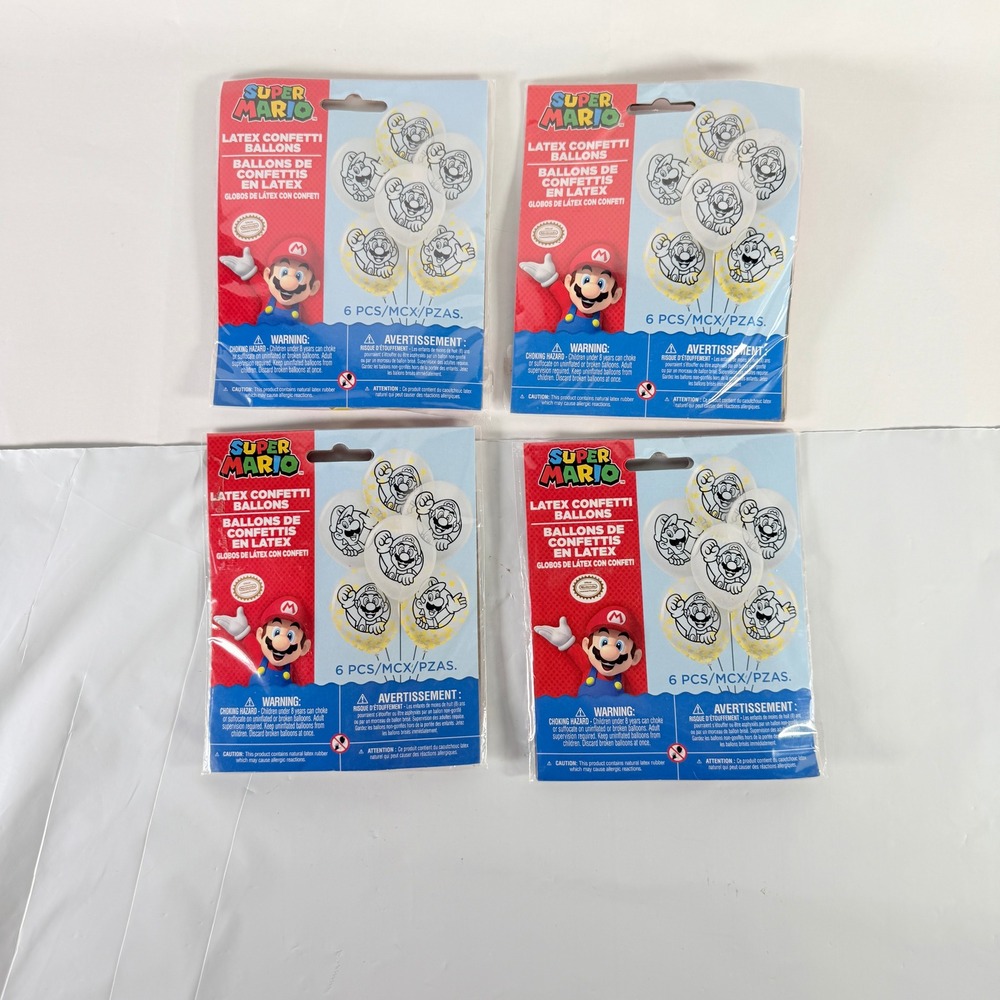 4 pack Super Mario Brothers 12" Latex Confetti Balloons Party Decor 6ct Amscan